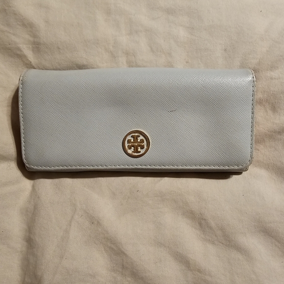 Tory Burch Light Blue Card Holder with Gold Logo - Picture 1 of 3